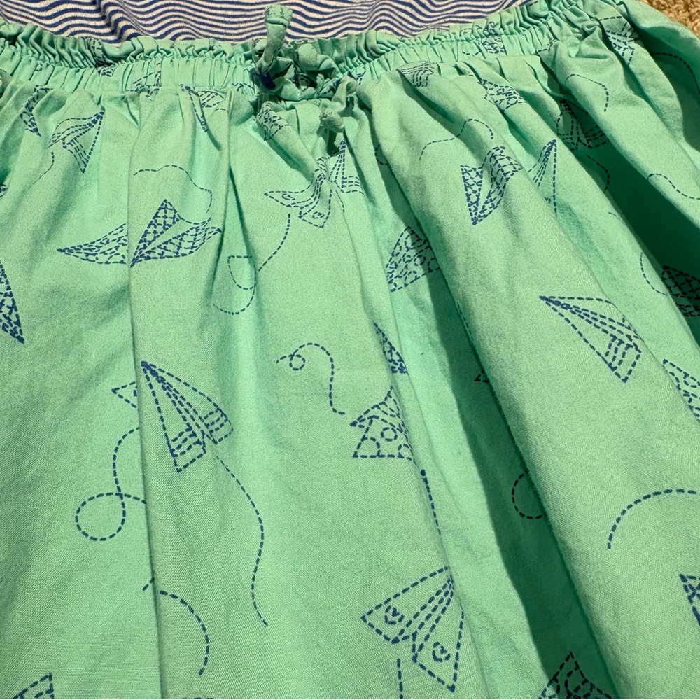 Cat & Jack Blue & Green Striped Kids Dress w/ Paper Airplaine Skirt Pattern - XS - Picture 3 of 4